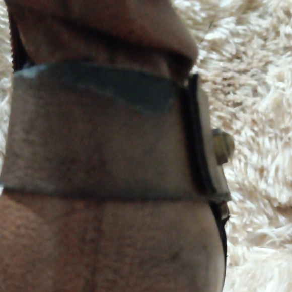 Brown Calf Thick Heeled Semi Slouch Belted Boots Faux Leather Zip Closure - Picture 4 of 9